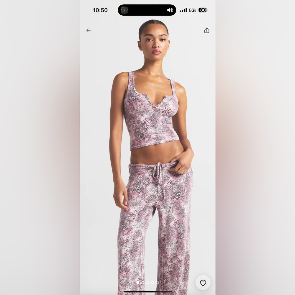 SKIMS Pink and Black Patterned Sleep 3pc Set